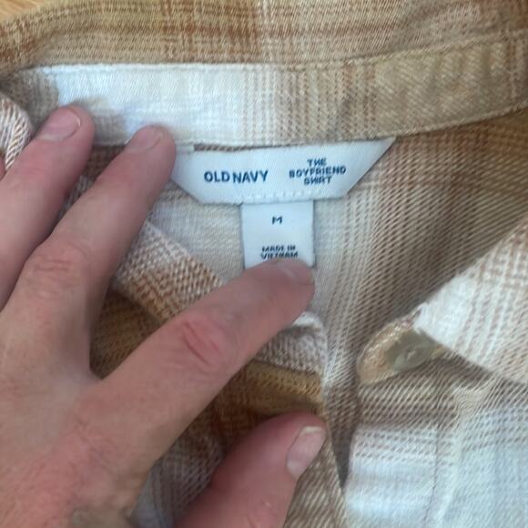 Old Navy Boyfriend Shirt - Mustard Yellow & Brown - M - Picture 4 of 7